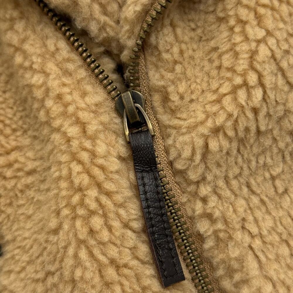 Polo Ralph Lauren Tan Sherpa moto belted Jacket cropped brown leather - Picture 8 of 10